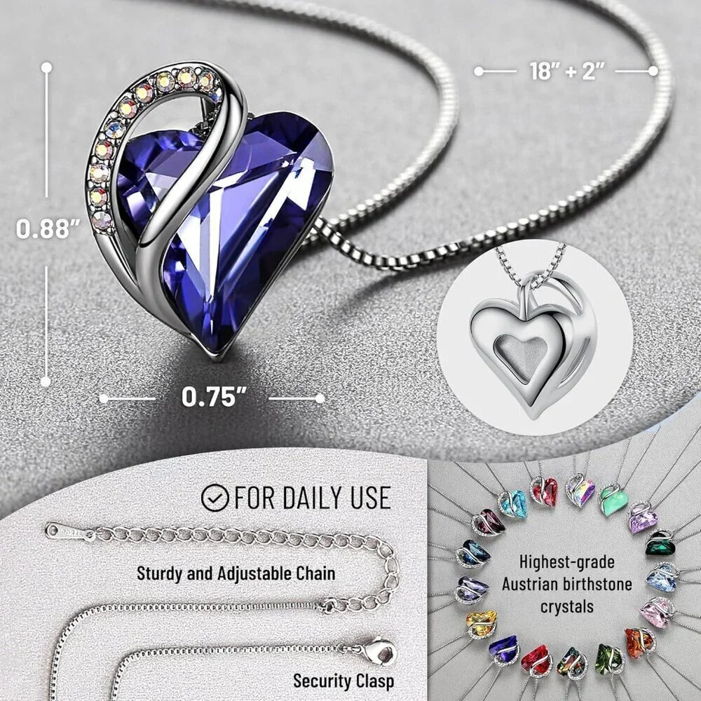 Infinity Love Birthstone Heart Pendant Tanzanite Necklace Women Mom Wife Silver
